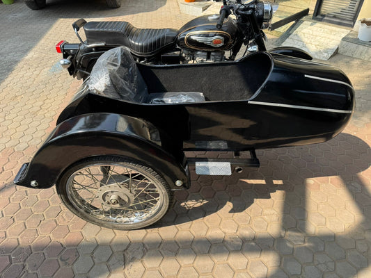 Side profile of Razok Model sidecar showing 67 inch steel body and sleek styling
