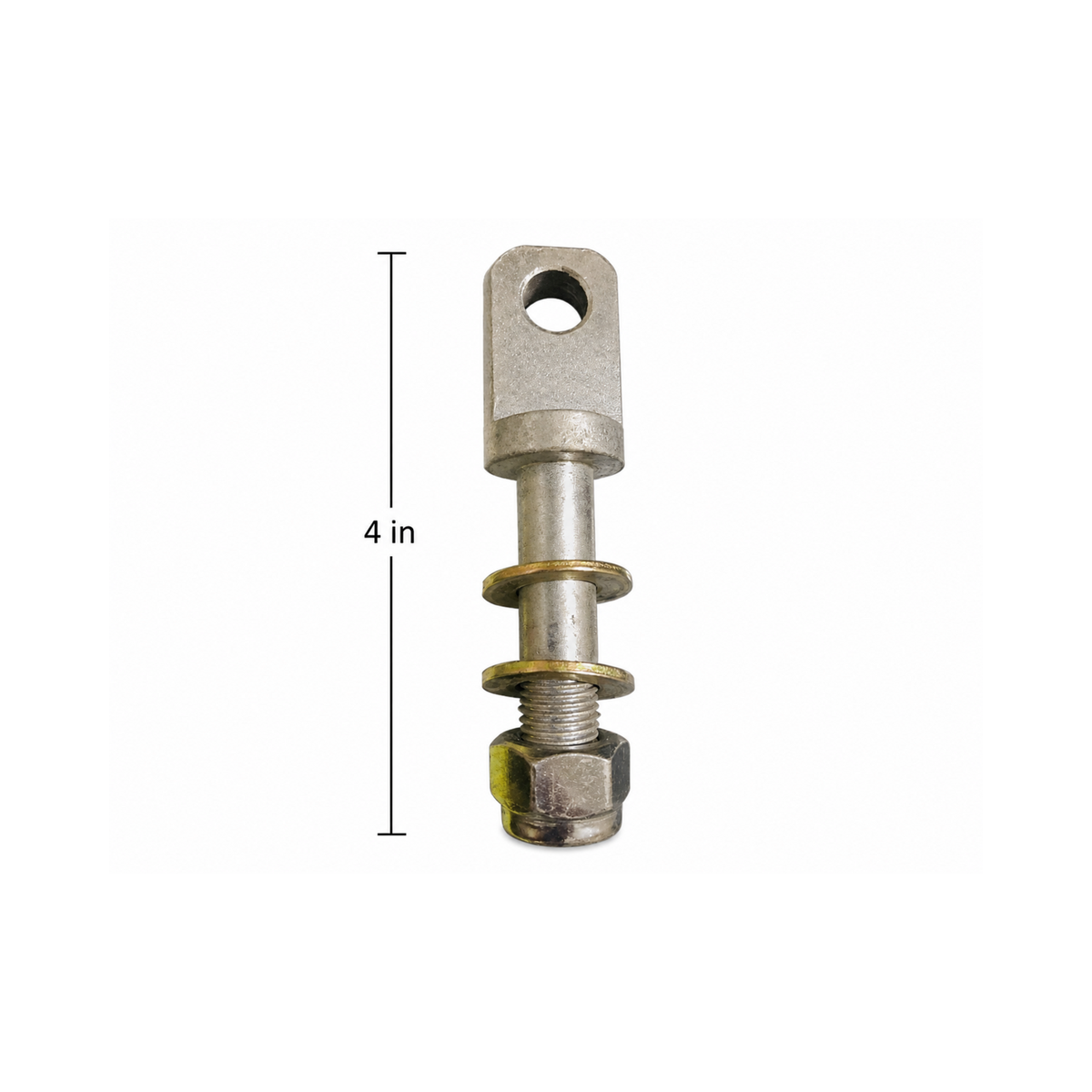 4-inch motorcycle sidecar mounting eye bolt with threaded shaft, washers, and nut.