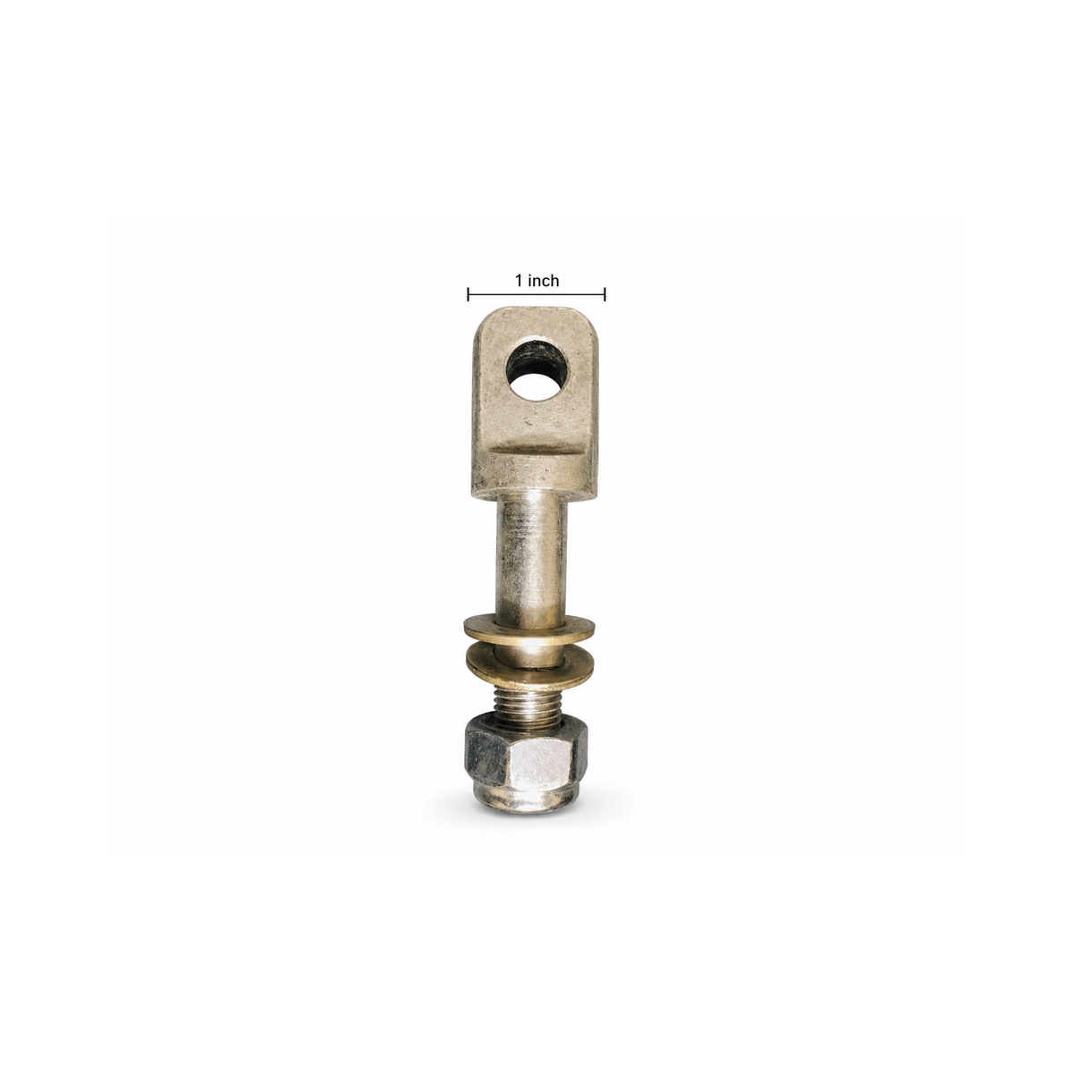Motorcycle sidecar mounting eye bolt showing the verified 1-inch head width.