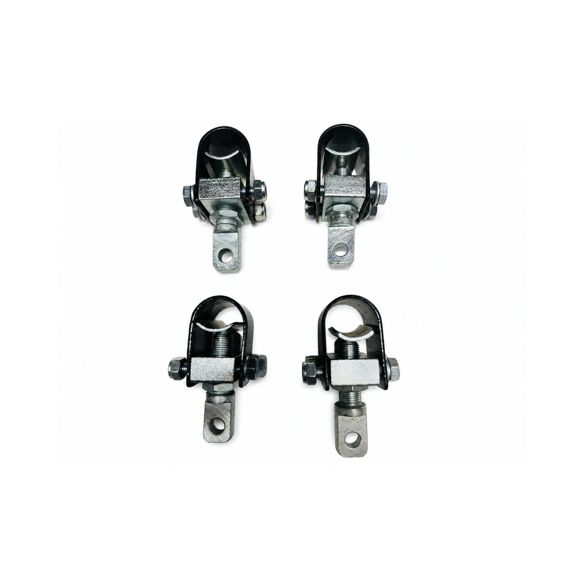 Set of four motorcycle sidecar U-clamp frame mounting brackets with adjustable hardware