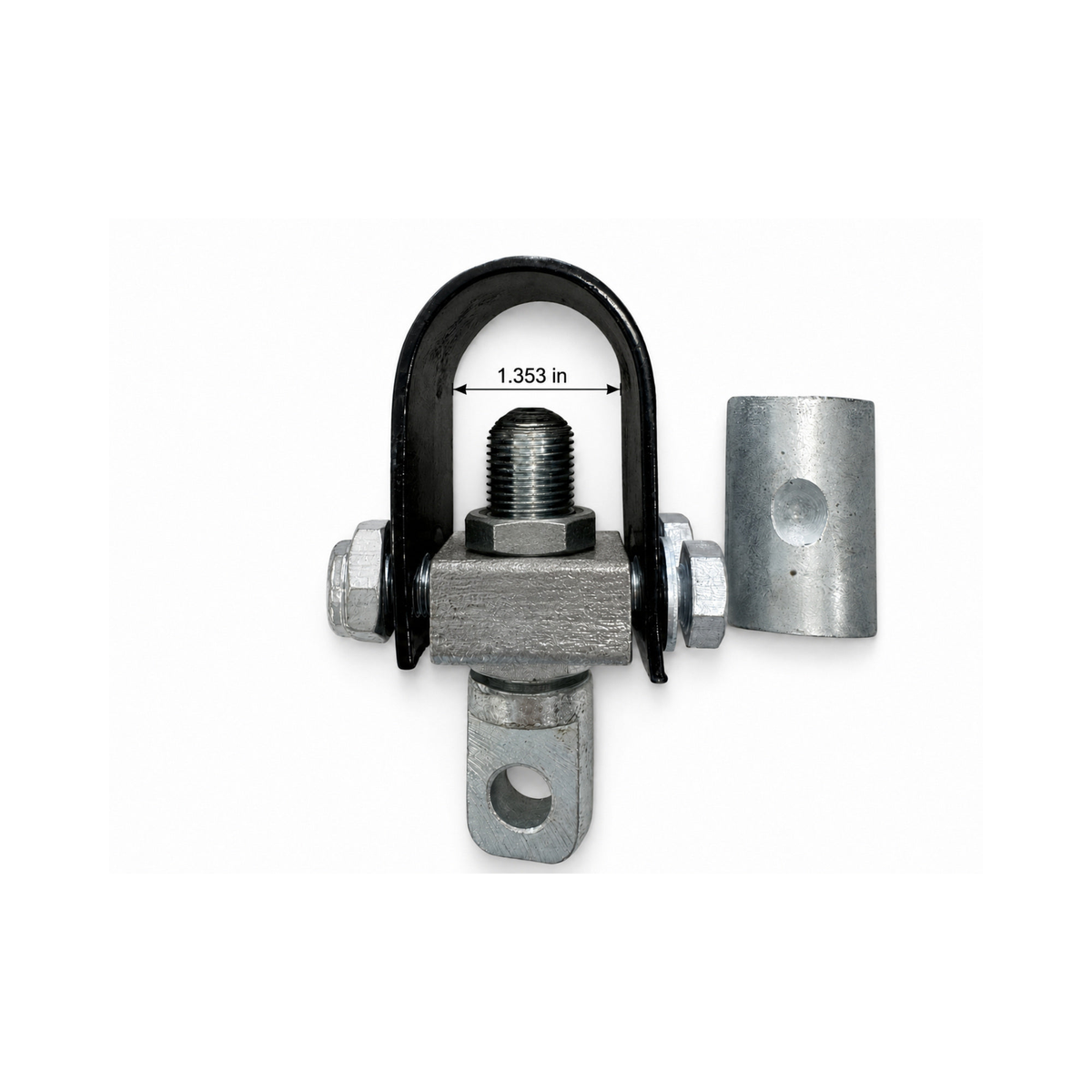 Motorcycle sidecar U-clamp showing a 1.353-inch internal frame opening