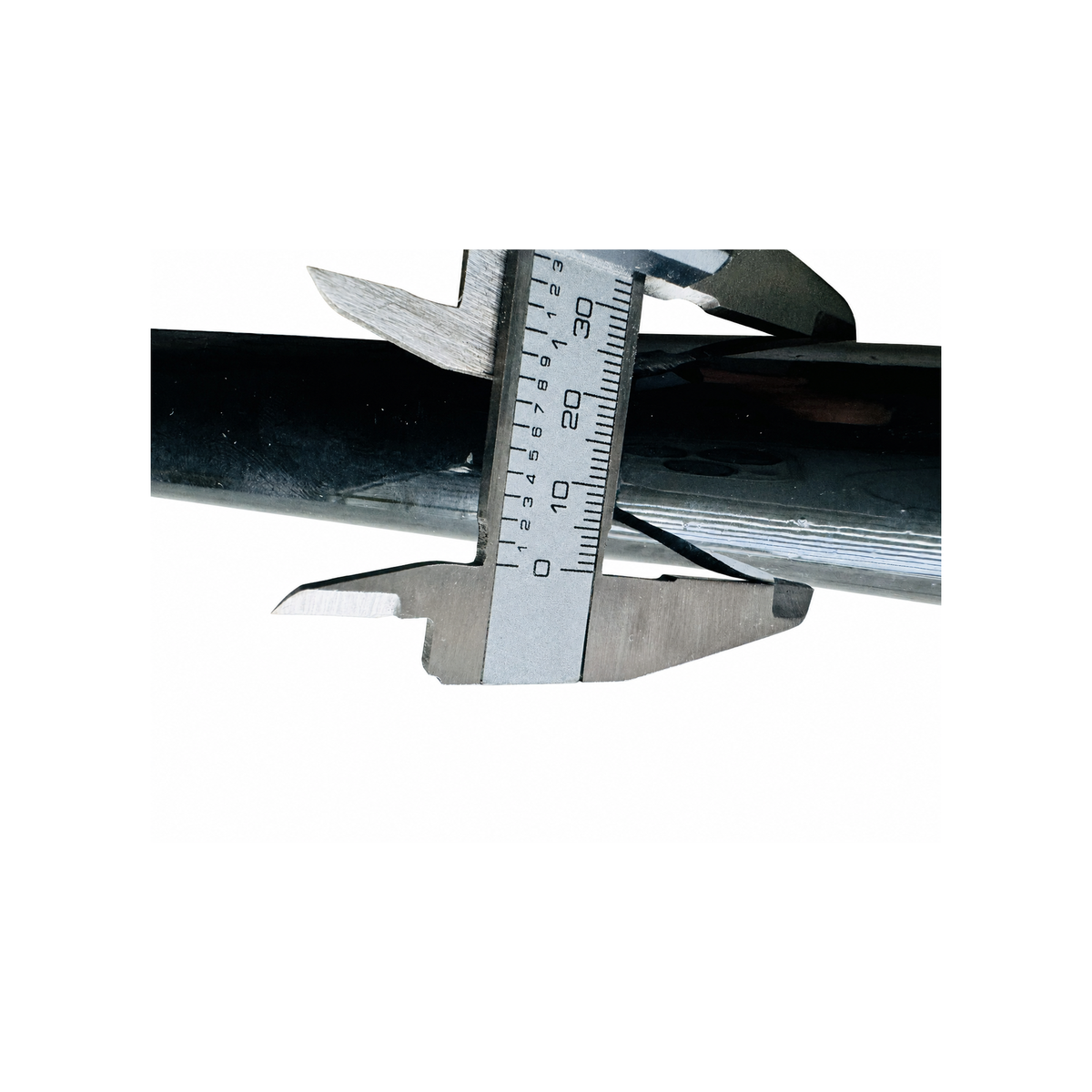 Close-up of a motorcycle sidecar J Bar with its original vernier caliper thickness measurement.