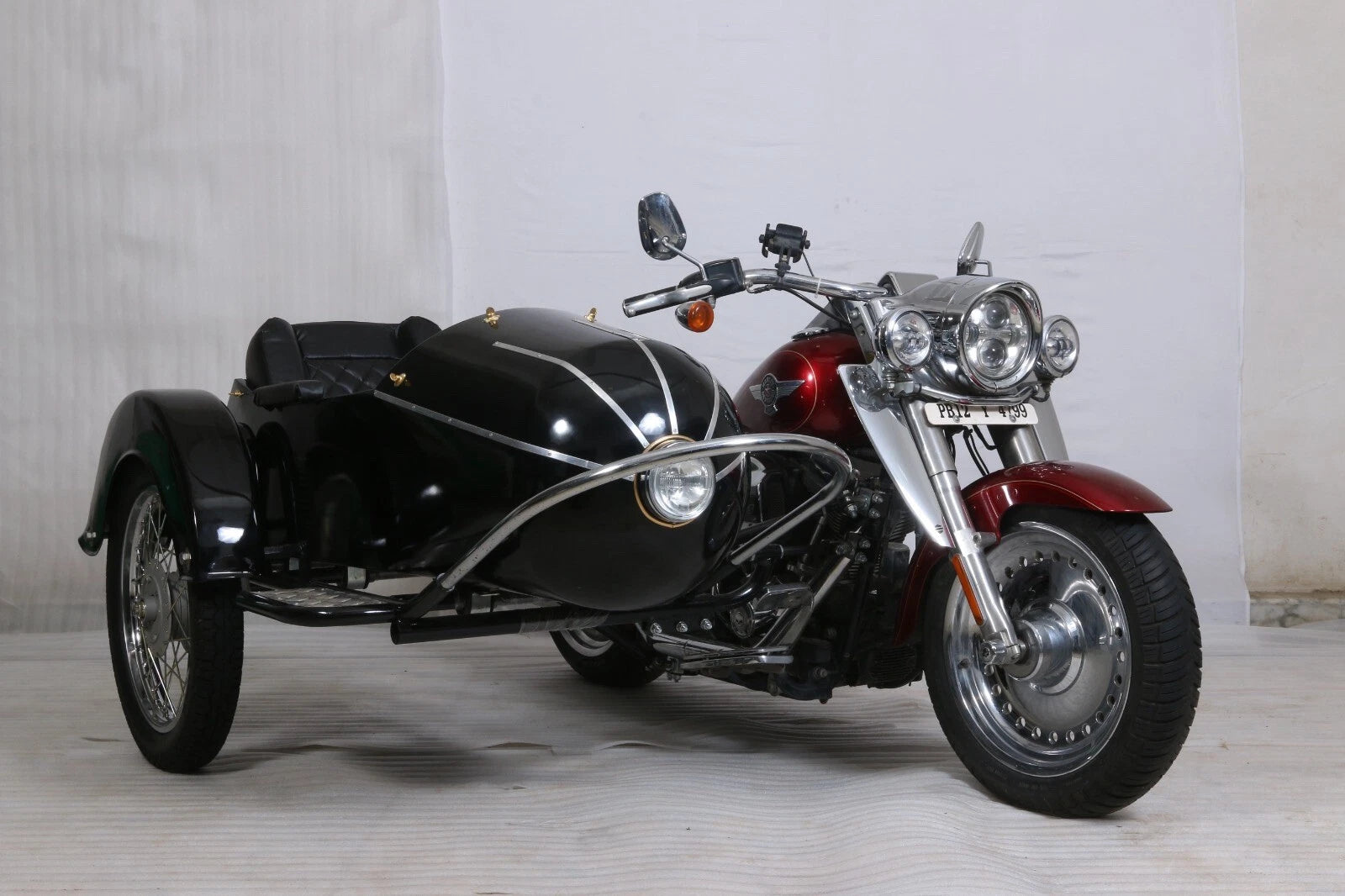 Side profile view of Rocket Model sidecar showing 67 inch steel body and aerodynamic design
