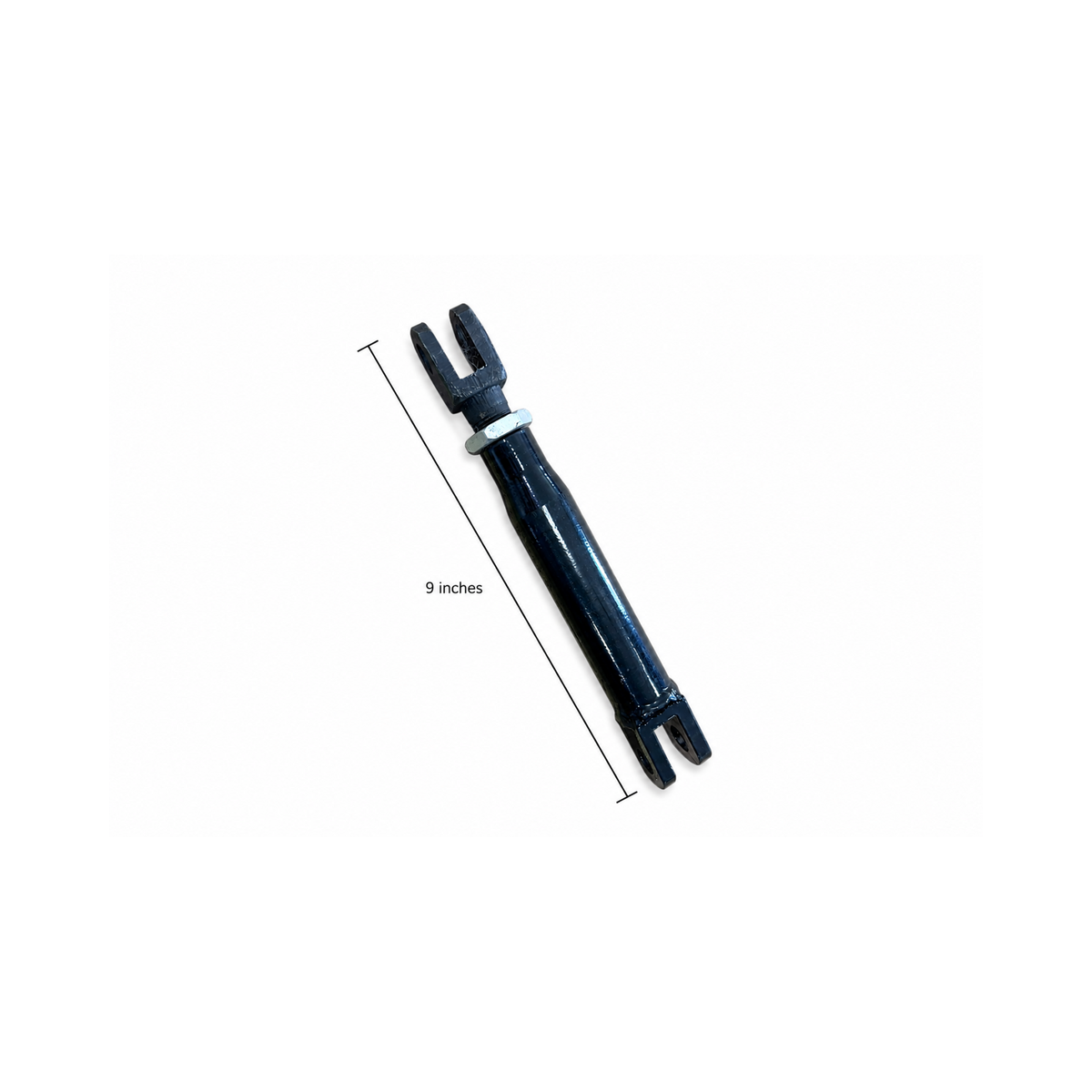 Adjustable motorcycle sidecar Short Strut in its shortest configuration with 9-inch overall length measurement.