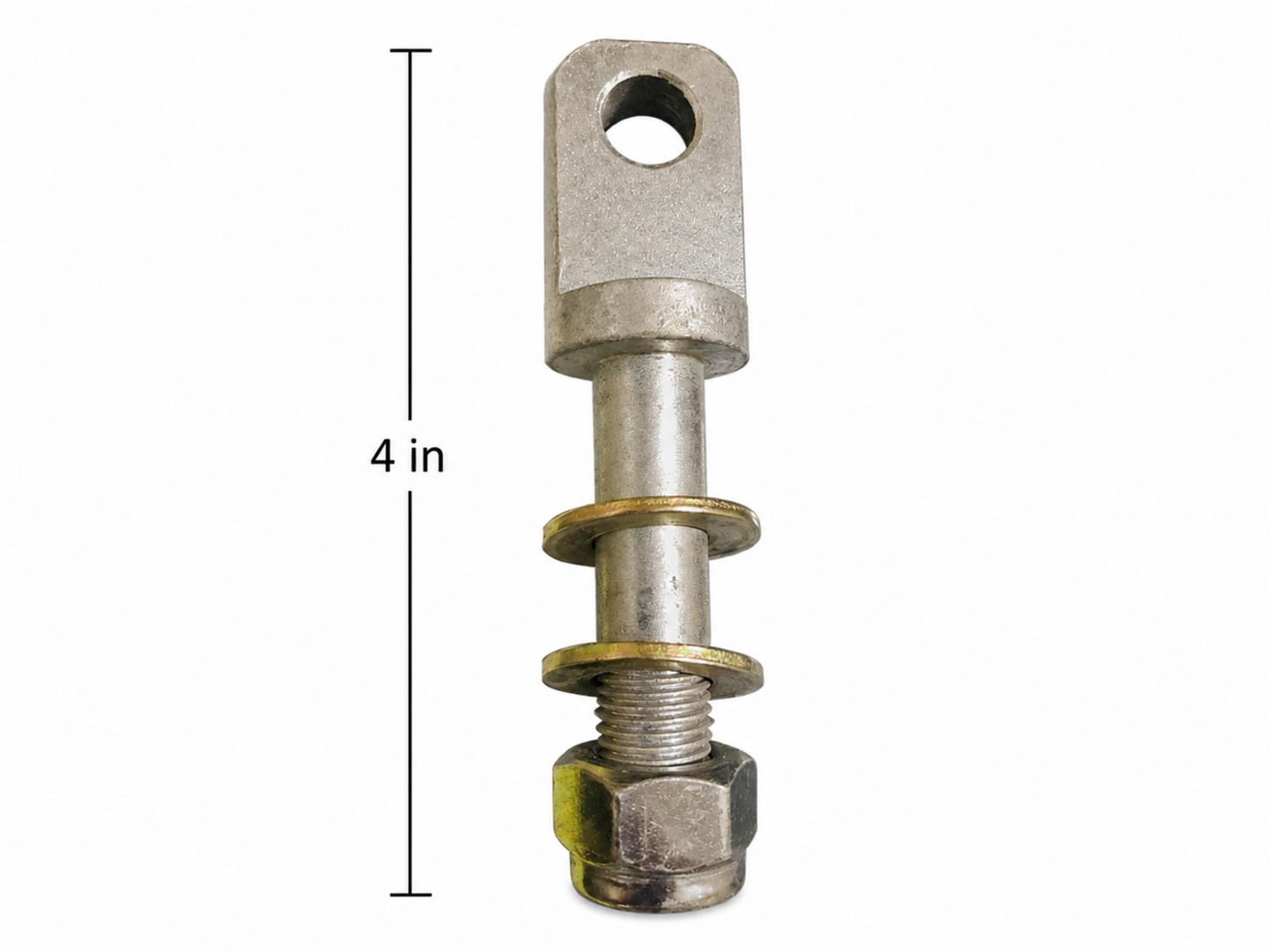 4-inch motorcycle sidecar mounting eye bolt with threaded shaft, washers, and nut.