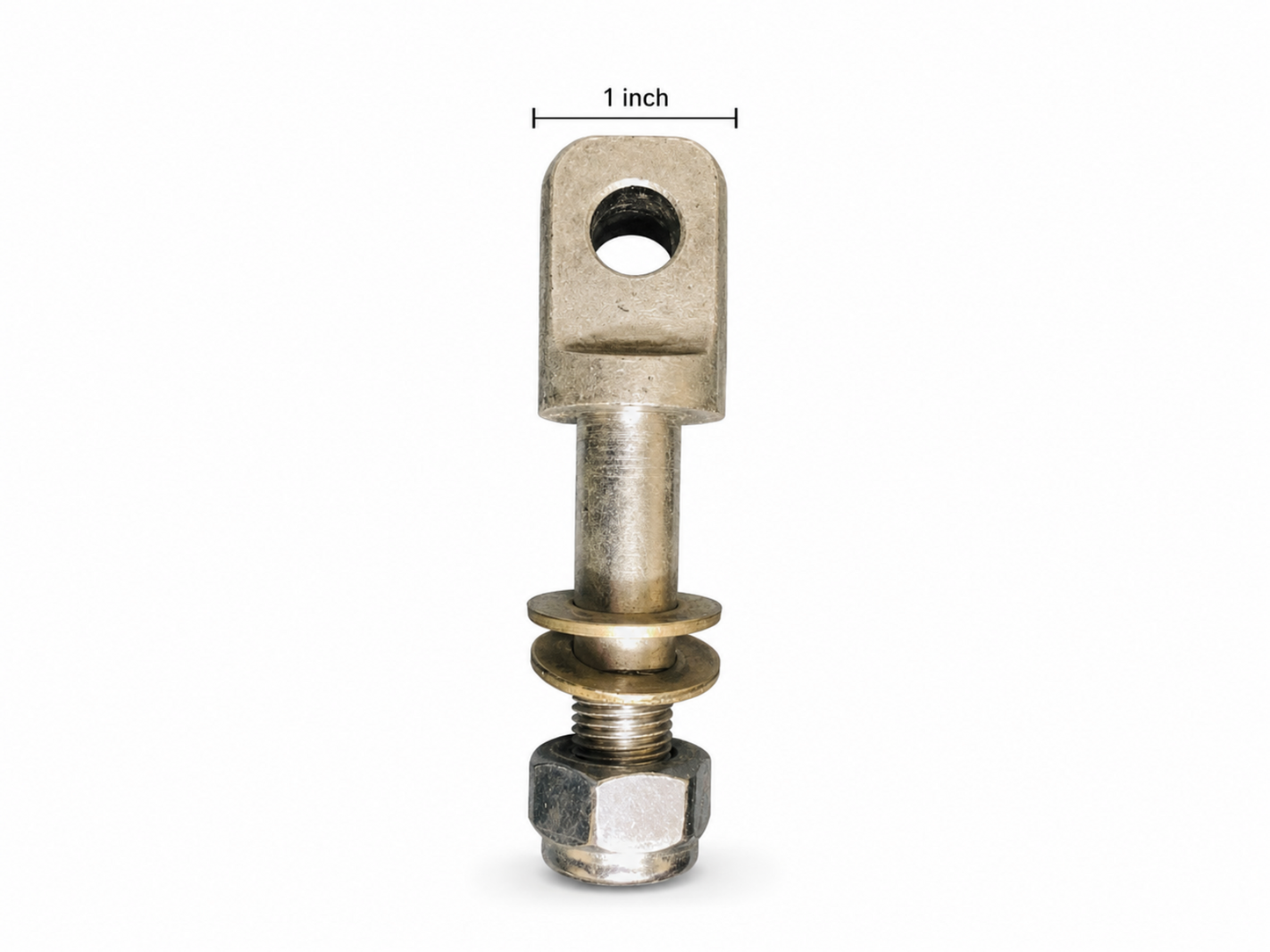 Motorcycle sidecar mounting eye bolt showing the verified 1-inch head width.
