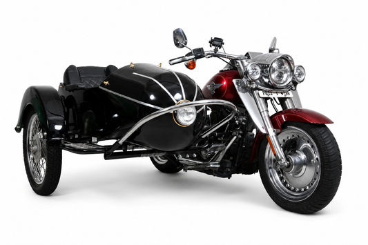Side profile view of Rocket Model sidecar showing 67 inch steel body and aerodynamic design