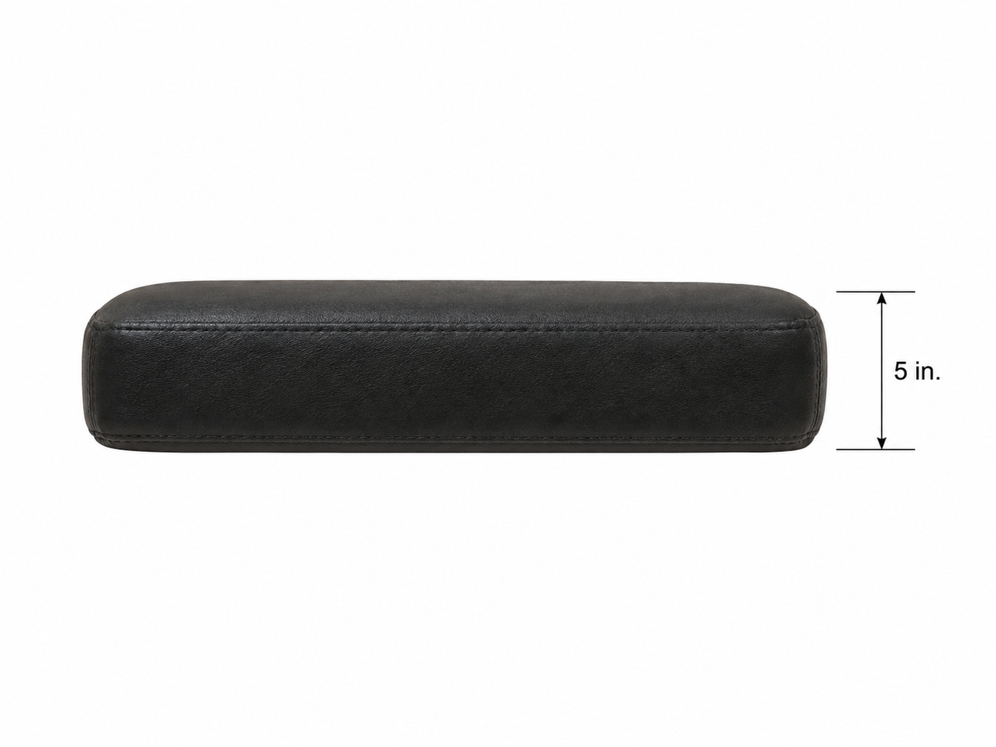 Black motorcycle sidecar bottom seat cushion shown from the side with a 5-inch thickness measurement