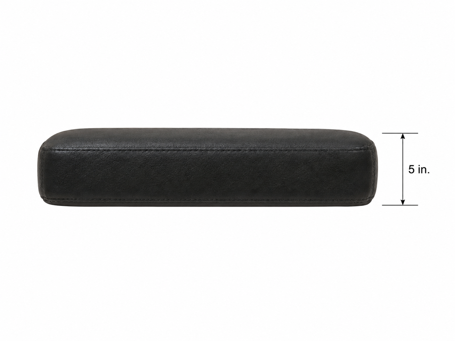 Black motorcycle sidecar bottom seat cushion shown from the side with a 5-inch thickness measurement