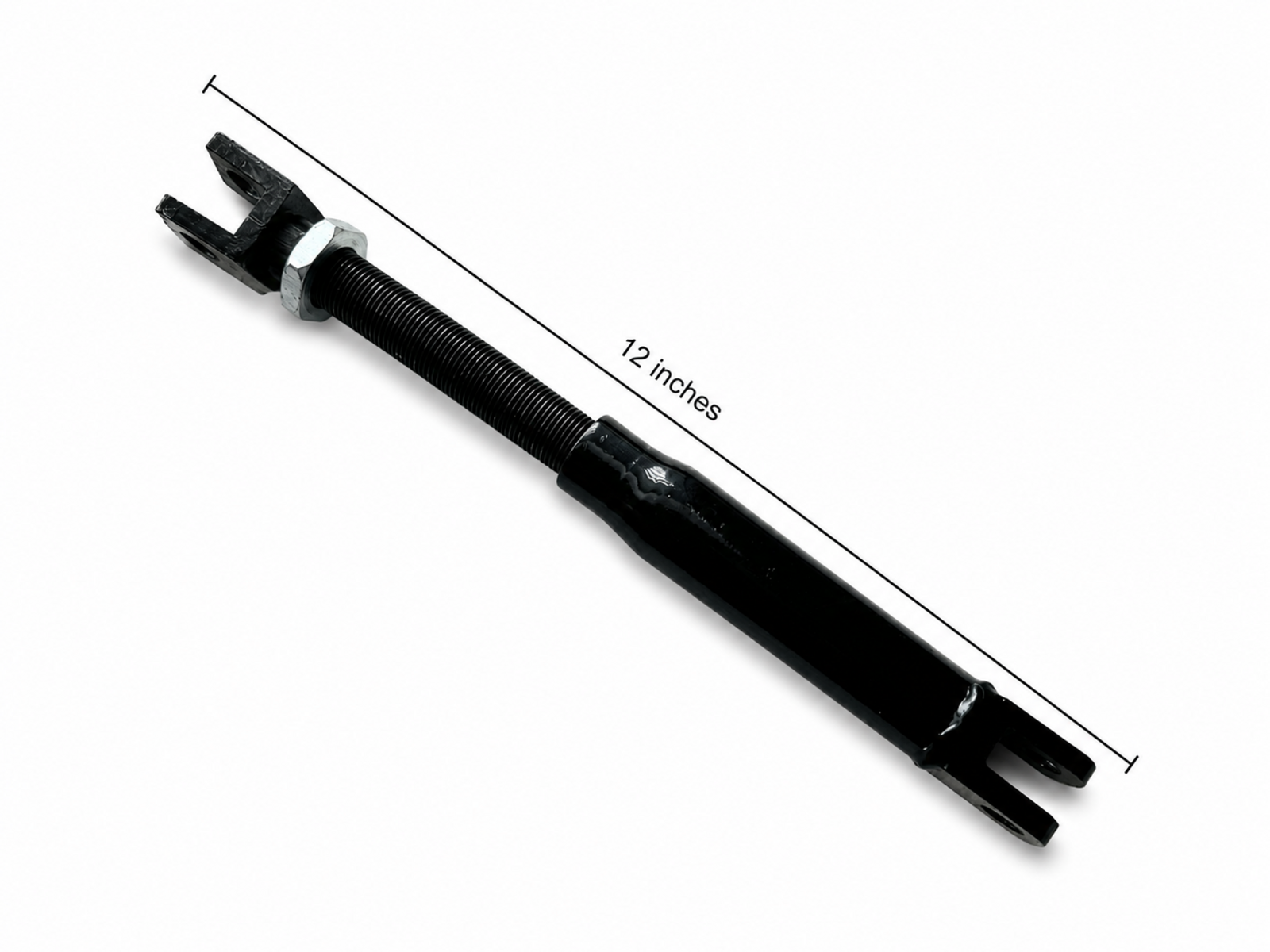 Fully extended adjustable motorcycle sidecar Short Strut with 12-inch overall length measurement.