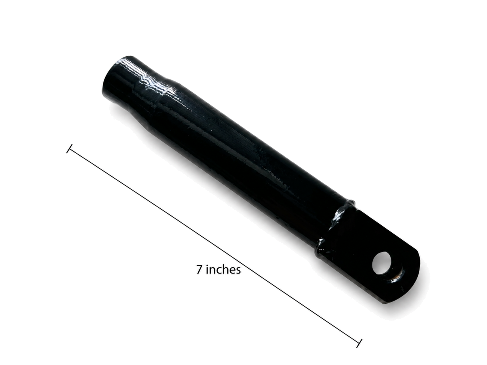 Black motorcycle sidecar Short Strut pipe section with mounting tab and verified 7-inch length.