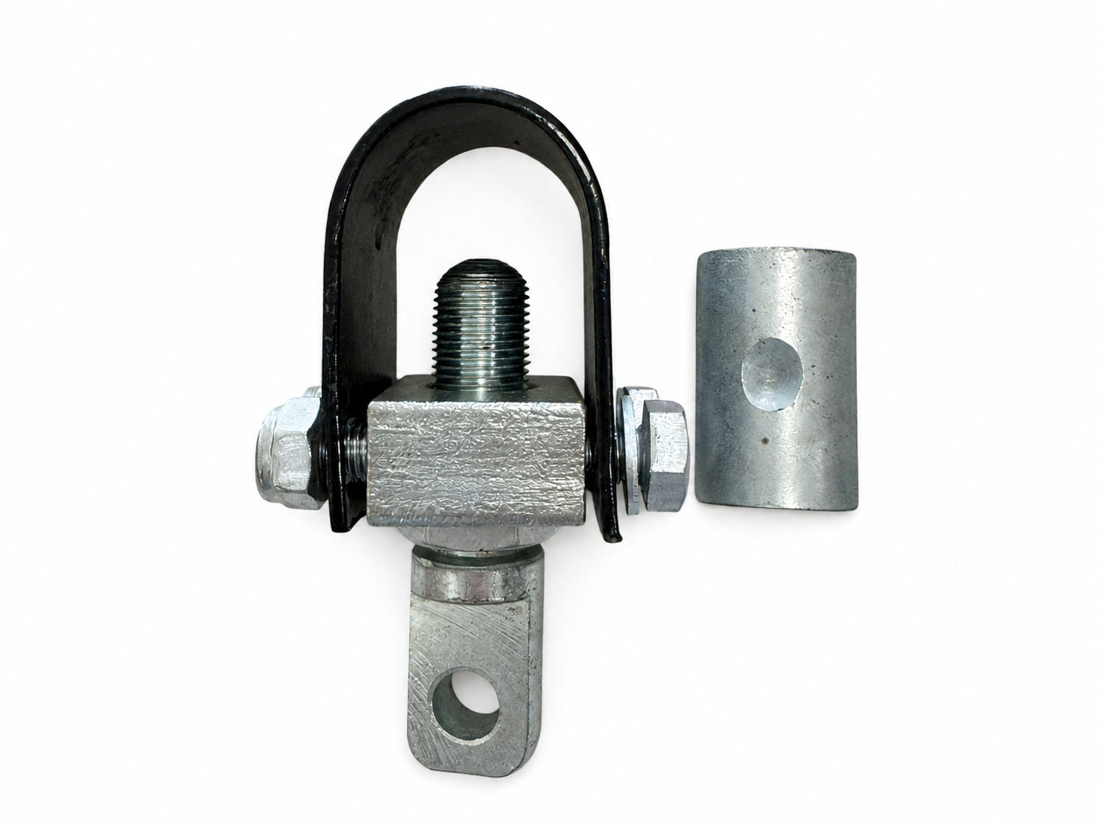 Motorcycle sidecar U-clamp frame mounting bracket with hardware and cylindrical sleeve