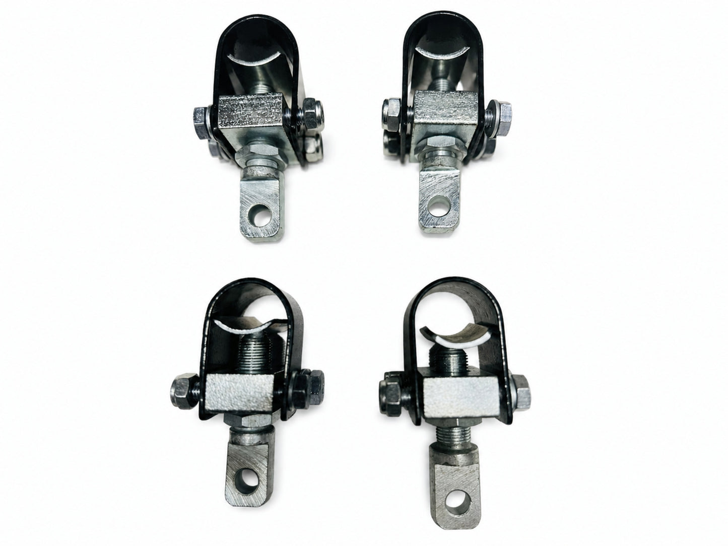 Set of four motorcycle sidecar U-clamp frame mounting brackets with adjustable hardware