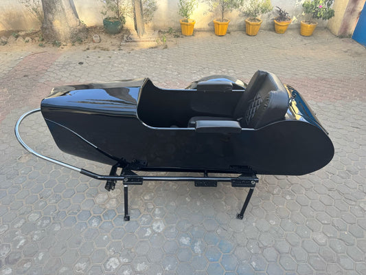 Side profile of Vox Model sidecar showing 67 inch steel body.
