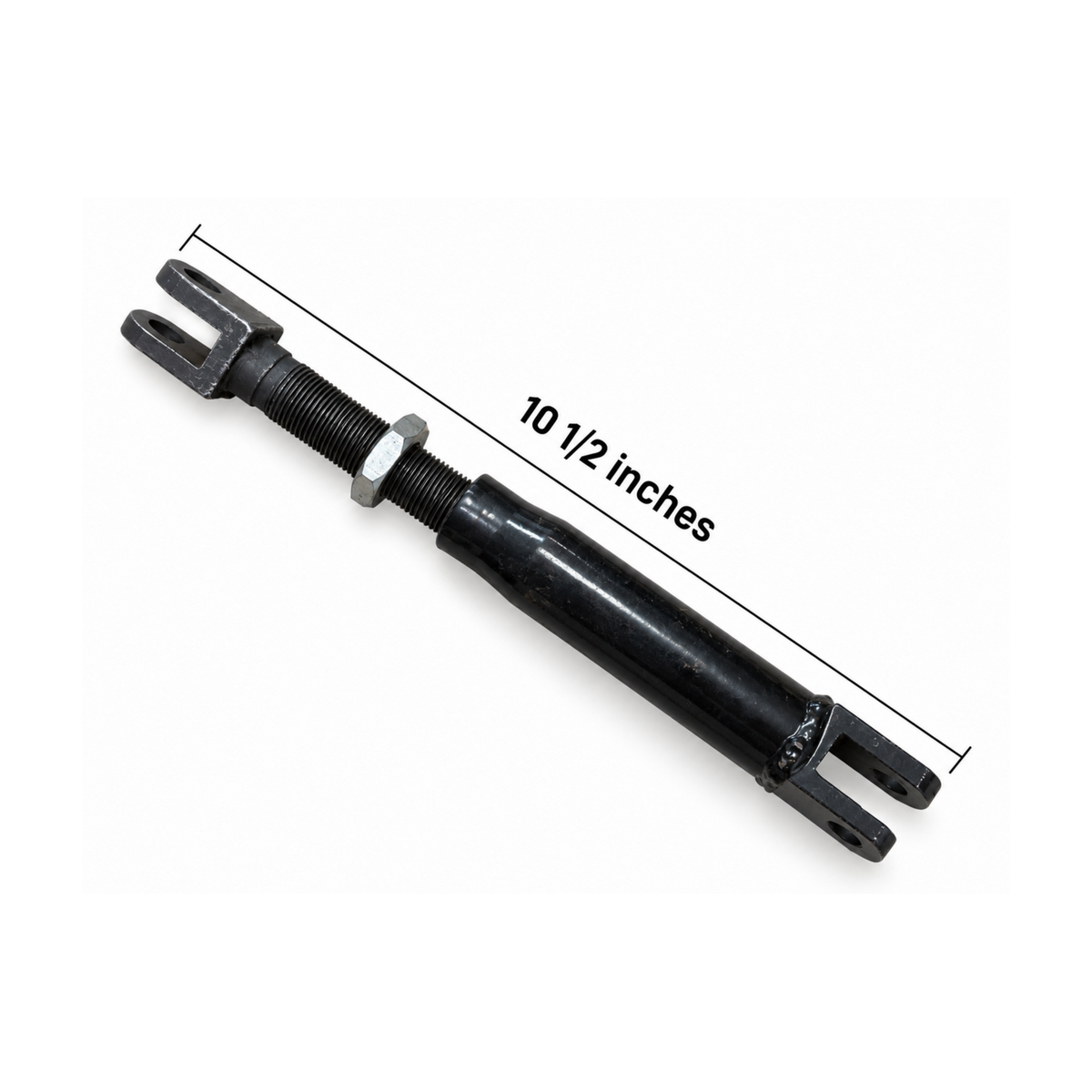 Adjustable motorcycle sidecar Medium Strut in its shortest configuration with a 10 1/2-inch overall length.