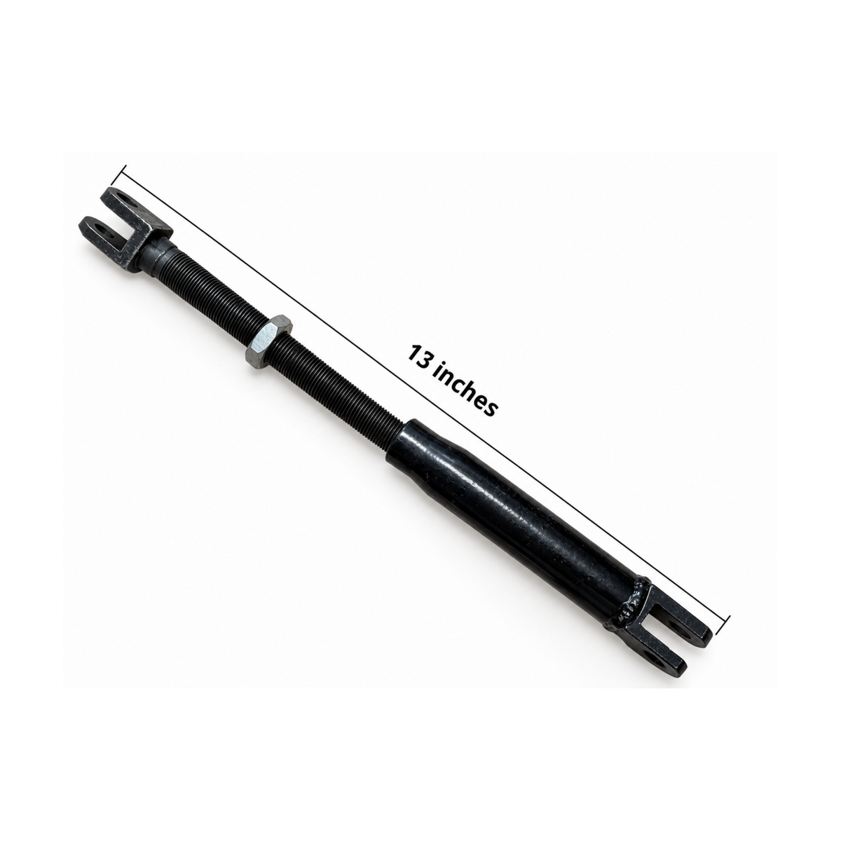 Adjustable motorcycle sidecar Medium Strut in its longest configuration with a 13-inch overall length.